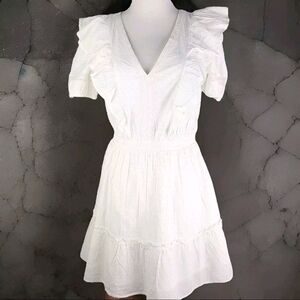 LC Lauren Conrad V Neck Ruffle Eyelet Prairie Mini Dress Women's Size Small